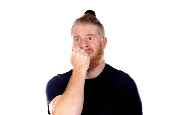 Homem Cabelos Vermelhos Com Barba Longa Isolado Fundo Branco — Fotografia de Stock