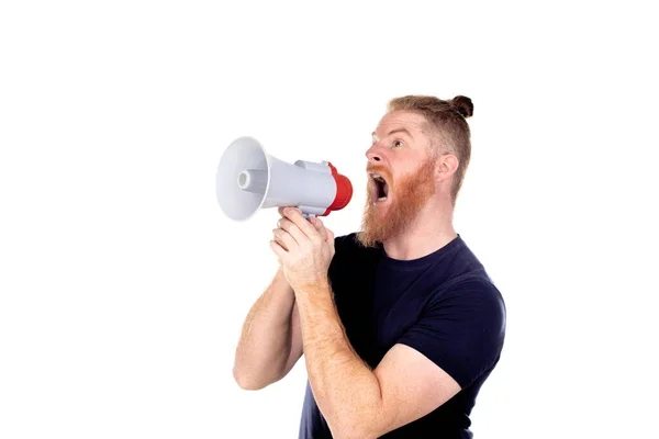 Homem Cabelos Vermelhos Com Barba Longa Isolado Fundo Branco — Fotografia de Stock