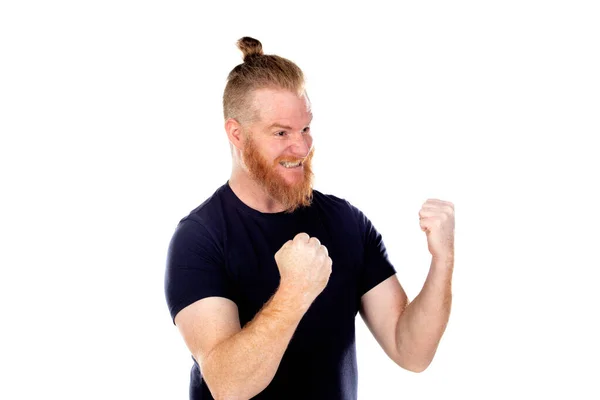 Red Haired Man Long Beard Isolated White Background — Stock Photo, Image