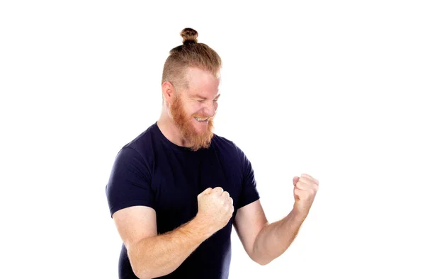 Kızıl Saçlı Uzun Sakallı Bir Adam Beyaz Bir Arka Planda — Stok fotoğraf