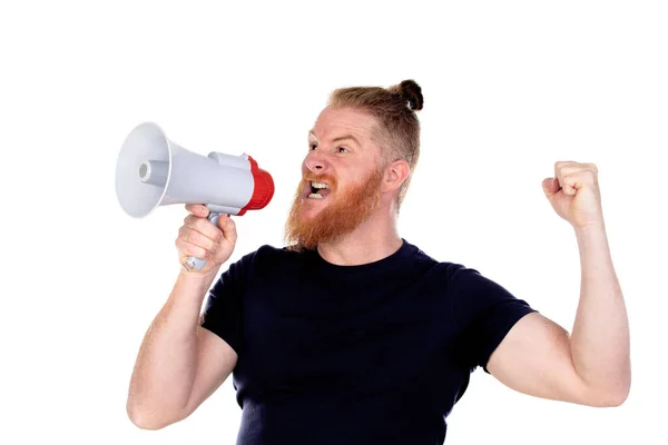 Uomo Dai Capelli Rossi Con Lunga Barba Isolata Sfondo Bianco — Foto Stock