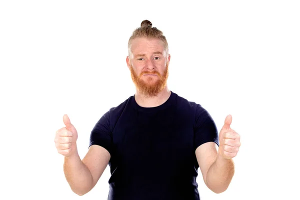 Homem Cabelos Vermelhos Com Barba Comprida Dizendo Isolado Fundo Branco — Fotografia de Stock