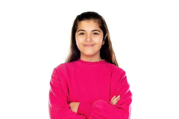 Imádnivaló Tizenéves Lány Rózsaszín Mez Elszigetelt Fehér Háttér — Stock Fotó