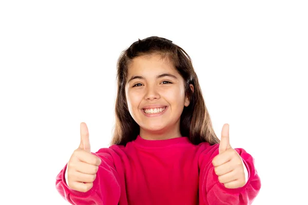 Adorable Preteen Girl Pink Jersey Isolated White Background — Stock Photo, Image