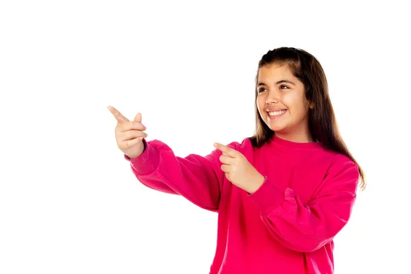 Entzückende Preteen Mädchen Mit Rosa Trikot Isoliert Auf Weißem Hintergrund — Stockfoto