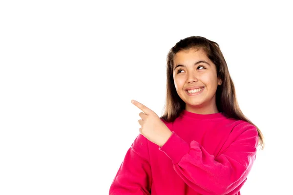 Entzückende Preteen Mädchen Mit Rosa Trikot Isoliert Auf Weißem Hintergrund — Stockfoto