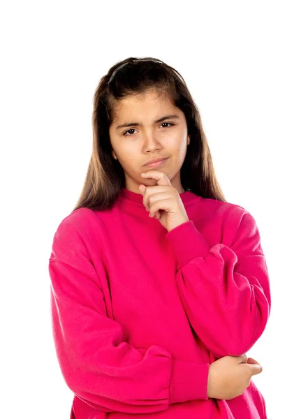 Очаровательная Девочка Подросток Розовой Майкой Изолированы Белом Фоне — стоковое фото