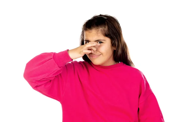 Adorable Preteen Girl Pink Jersey Isolated White Background — Stock Photo, Image