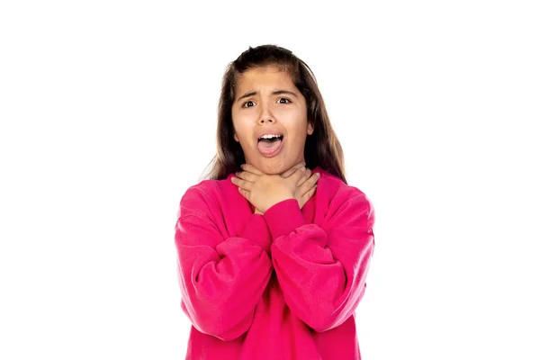 Adorabile Preteen Ragazza Con Jersey Rosa Isolato Uno Sfondo Bianco — Foto Stock