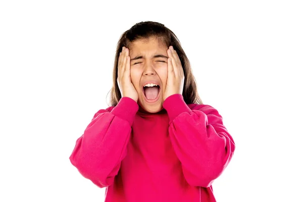 Adorabile Preteen Ragazza Con Jersey Rosa Isolato Uno Sfondo Bianco — Foto Stock