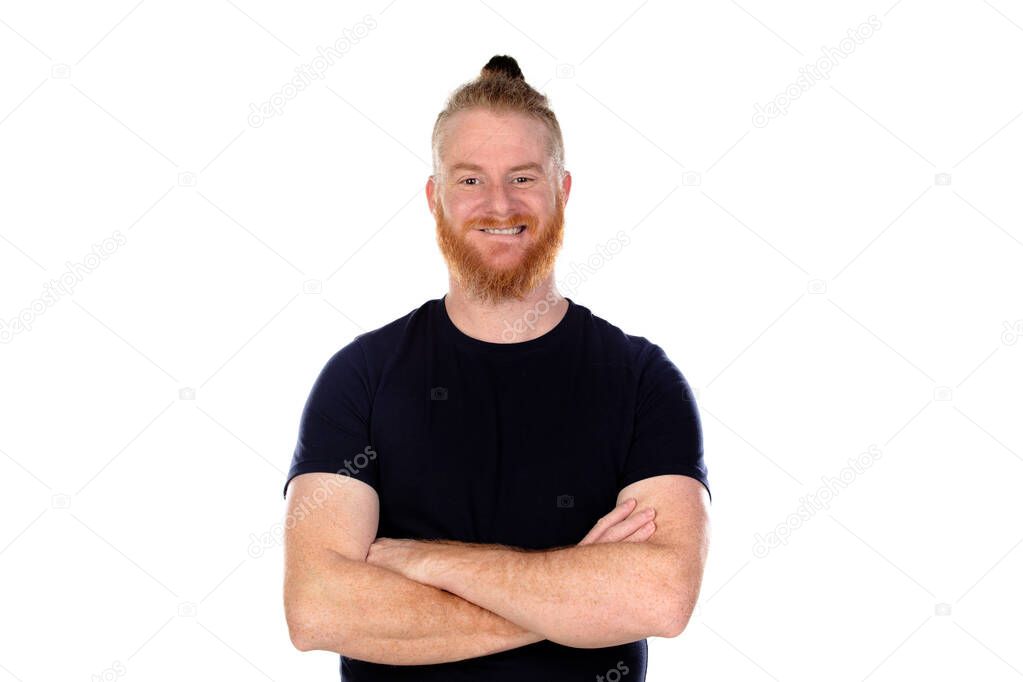 Red haired man with long beard isolated on a white background