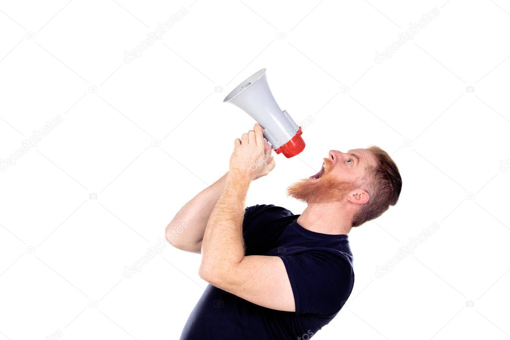 Red haired man with long beard isolated on a white background