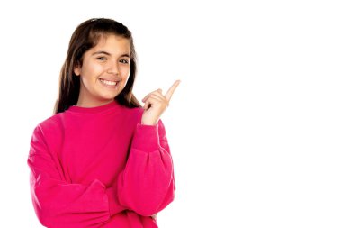 Beyaz bir arka planda izole edilmiş sevimli genç bir kız.