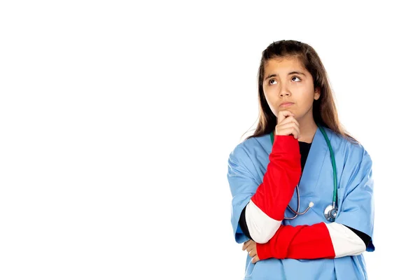 Funny Girl Blue Doctor Uniform Isolated White Background — Stock Photo, Image