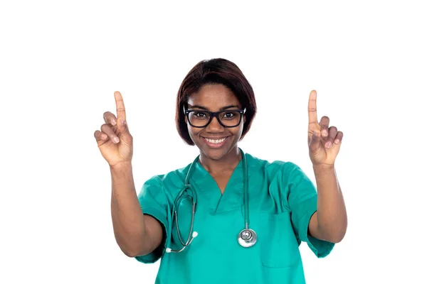 Dokter Met Groen Uniform Geïsoleerd Een Witte Achtergrond — Stockfoto