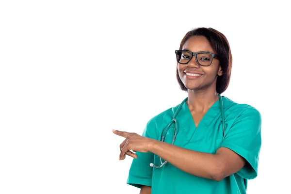 Dokter Met Groen Uniform Geïsoleerd Een Witte Achtergrond — Stockfoto