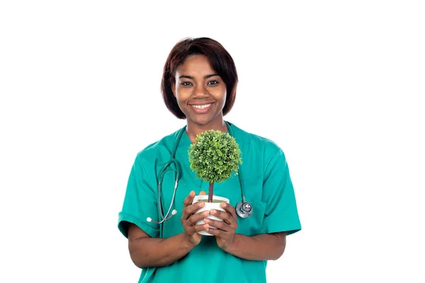 Läkare Med Grön Uniform Isolerad Vit Bakgrund — Stockfoto