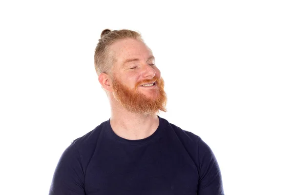 Homme Aux Cheveux Rouges Avec Une Longue Barbe Pensant Isolé — Photo