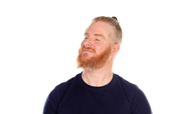Rothaariger Mann Mit Langem Bart Denkt Isoliert Auf Weißem Hintergrund — Stockfoto