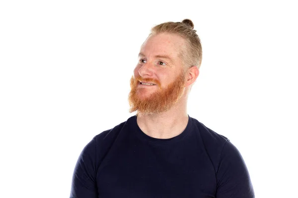 Homme Aux Cheveux Rouges Avec Une Longue Barbe Pensant Isolé — Photo