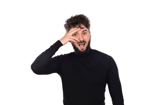 Young Man Black Isolated White Background — Stock Photo, Image