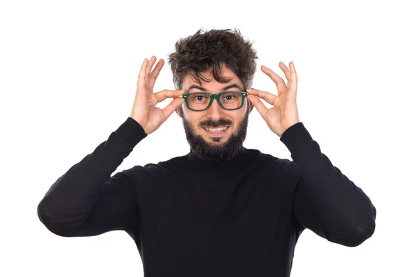 Young Man Black Isolated White Background — Stock Photo, Image