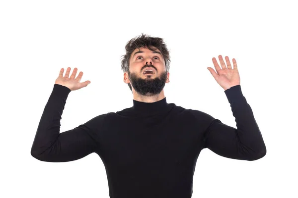 Young Man Black Isolated White Background — Stock Photo, Image