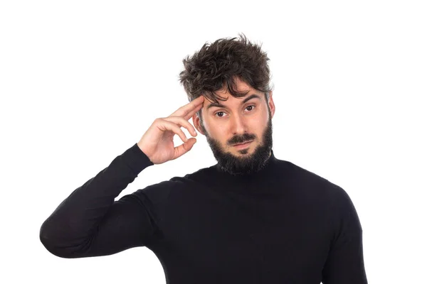 Jovem Preto Isolado Fundo Branco — Fotografia de Stock