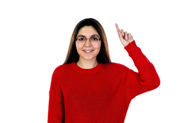 Brunette Meisje Met Bril Geïsoleerd Een Witte Achtergrond — Stockfoto