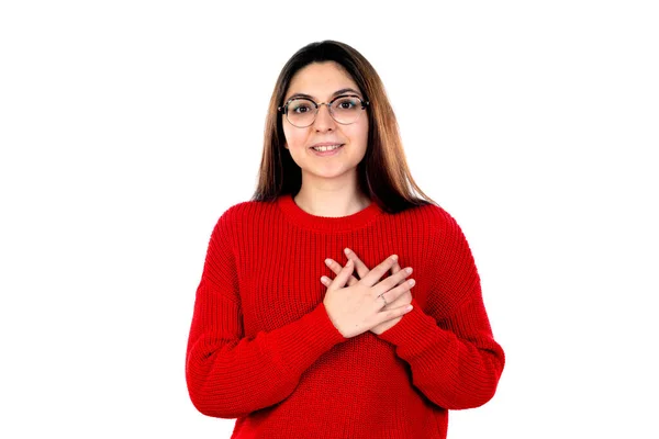 Chica Morena Con Gafas Aisladas Sobre Fondo Blanco —  Fotos de Stock