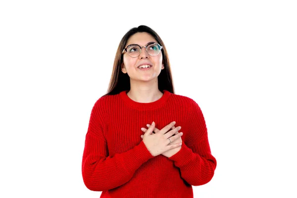 Chica Morena Con Gafas Aisladas Sobre Fondo Blanco —  Fotos de Stock