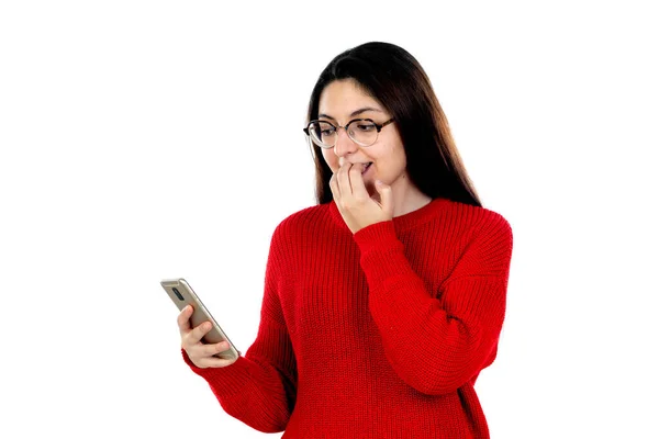 Chica Morena Con Gafas Aisladas Sobre Fondo Blanco — Foto de Stock