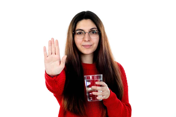 Brunette Fille Avec Des Lunettes Isolées Sur Fond Blanc — Photo