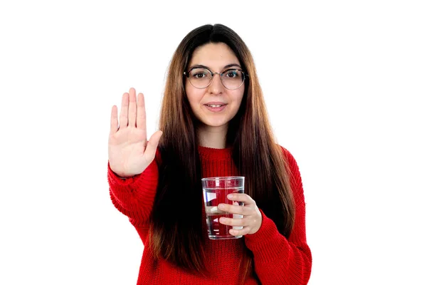 Menina Morena Com Óculos Isolados Fundo Branco — Fotografia de Stock