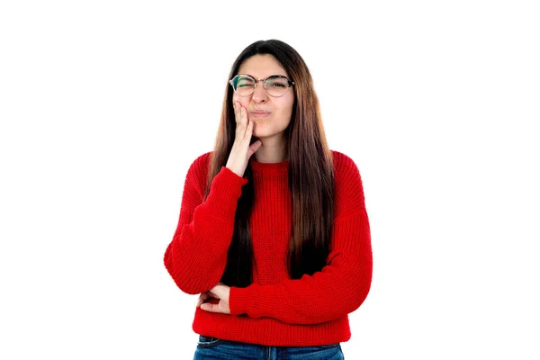 Chica Morena Con Gafas Aisladas Sobre Fondo Blanco —  Fotos de Stock