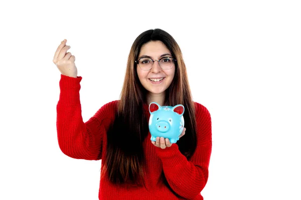 Chica Morena Con Gafas Aisladas Sobre Fondo Blanco — Foto de Stock