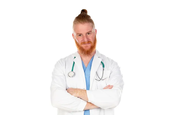 Funny Redhead Doctor Isolated White Background — Stock Photo, Image