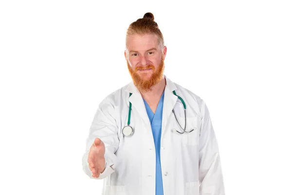 Funny Redhead Doctor Isolated White Background — Stock Photo, Image