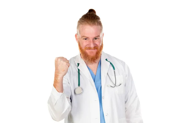 Funny Redhead Doctor Isolated White Background — Stock Photo, Image