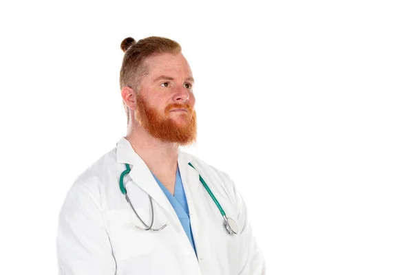 Funny Redhead Doctor Isolated White Background — Stock Photo, Image