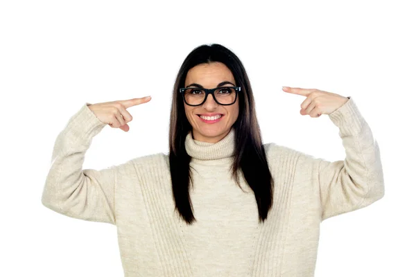 Aantrekkelijke Brunette Vrouw Geïsoleerd Een Witte Achtergrond — Stockfoto