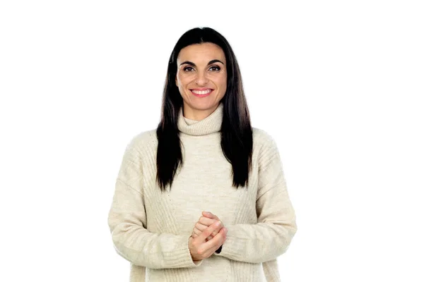 Attractive Brunette Woman Isolated White Background — Stock Photo, Image