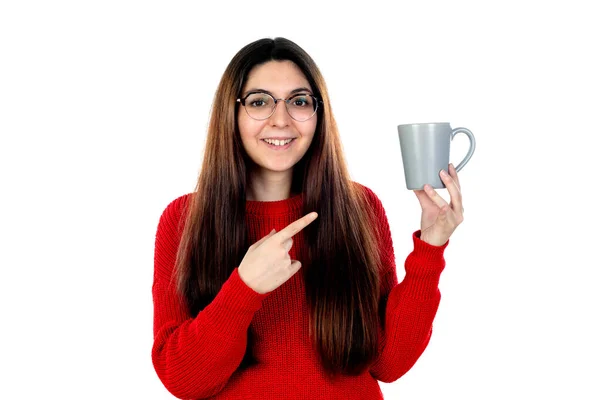 Brunette Fille Avec Des Lunettes Isolées Sur Fond Blanc — Photo