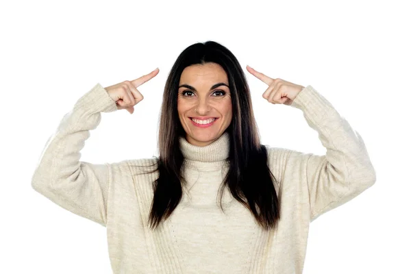 Atractiva Morena Aislada Sobre Fondo Blanco — Foto de Stock