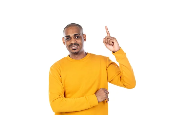 Afroamerican Guy Wearing Yellow Jersey Isolated White Background — Stock Photo, Image