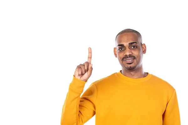 Afroamerikaner Gelben Trikot Auf Weißem Hintergrund — Stockfoto