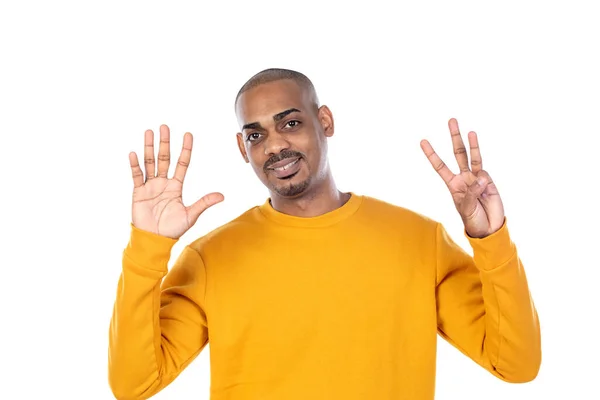 Afroameričan Chlap Sobě Žlutý Dres Izolované Bílém Pozadí — Stock fotografie