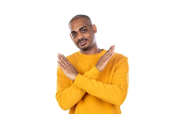 Afroameričan Chlap Sobě Žlutý Dres Izolované Bílém Pozadí — Stock fotografie