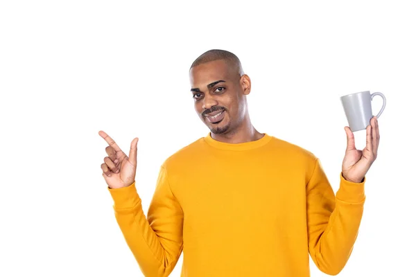 Afroamerican Cara Vestindo Uma Camisa Amarela Isolado Fundo Branco — Fotografia de Stock