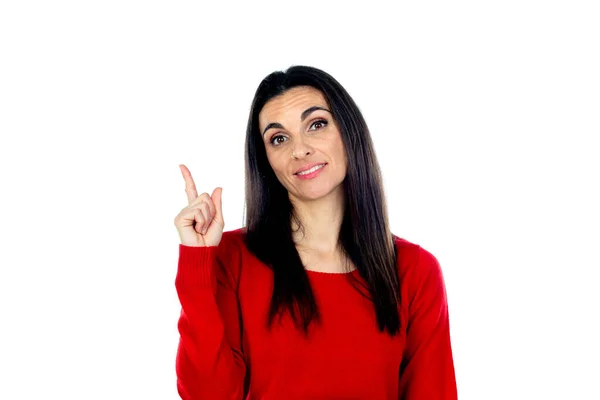 Mulher Madura Atraente Vestindo Camisola Vermelha Isolada Fundo Branco — Fotografia de Stock